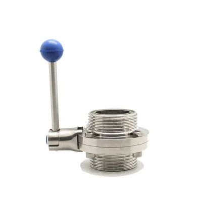 Sanitarny zawór motylkowy z gwintem zewnętrznym z uchwytem ze stali nierdzewnej