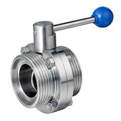 Sanitarny zawór motylkowy z gwintem zewnętrznym z uchwytem ze stali nierdzewnej